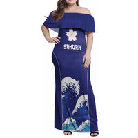 Japan Pacific Rugby Custom Family Matching Off Shoulder Maxi Dress and Hawaiian Shirt Go Sakura Japanese Wave Pattern LT9 Mom's Dress Blue - Polynesian Pride