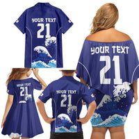 Japan Pacific Rugby Custom Family Matching Off Shoulder Short Dress and Hawaiian Shirt Go Sakura Japanese Wave Pattern