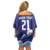 Japan Pacific Rugby Custom Family Matching Off Shoulder Short Dress and Hawaiian Shirt Go Sakura Japanese Wave Pattern