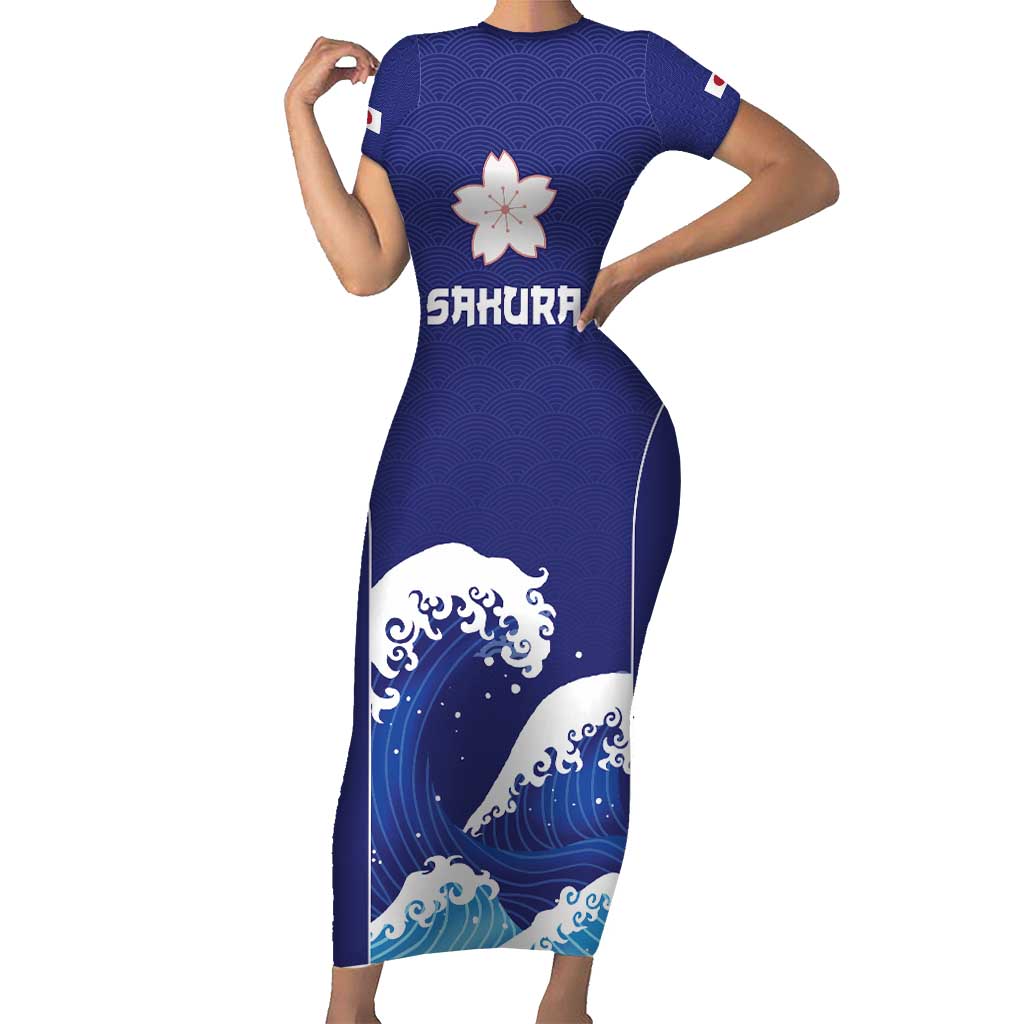 Japan Pacific Rugby Custom Family Matching Short Sleeve Bodycon Dress and Hawaiian Shirt Go Sakura Japanese Wave Pattern