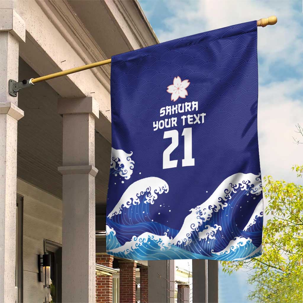 Japan Pacific Rugby Custom Garden Flag Go Sakura Japanese Wave Pattern