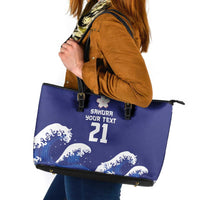 Japan Pacific Rugby Custom Leather Tote Bag Go Sakura Japanese Wave Pattern