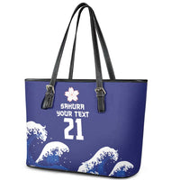 Japan Pacific Rugby Custom Leather Tote Bag Go Sakura Japanese Wave Pattern