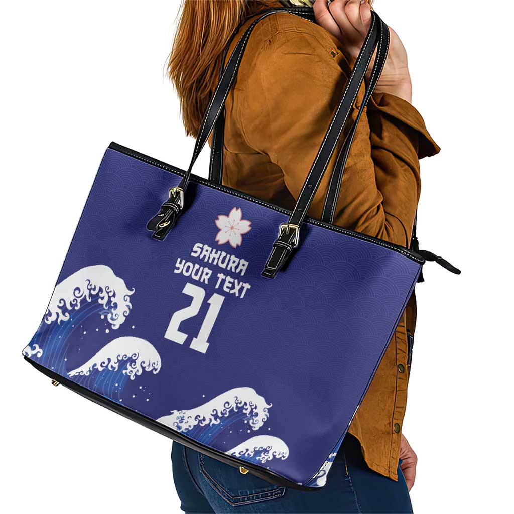 Japan Pacific Rugby Custom Leather Tote Bag Go Sakura Japanese Wave Pattern