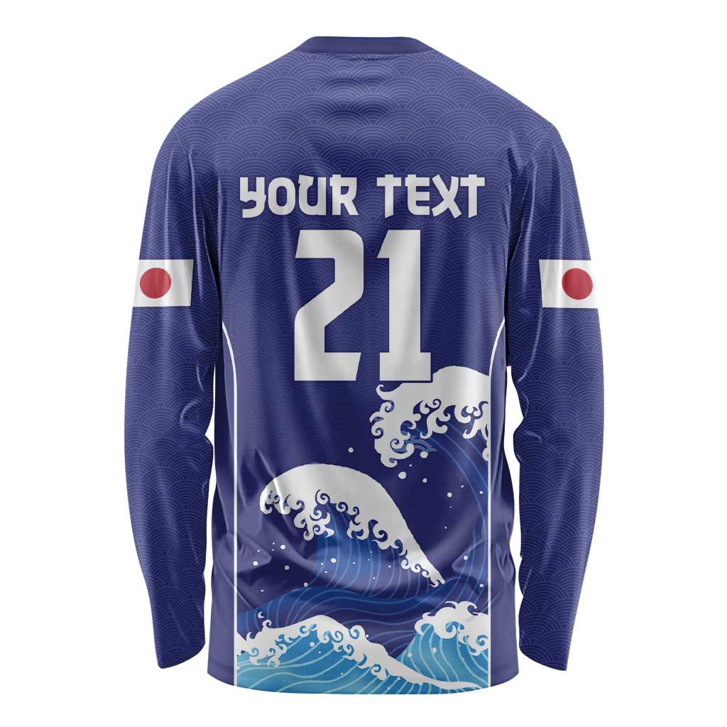 Japan Pacific Rugby Custom Long Sleeve Shirt Go Sakura Japanese Wave Pattern
