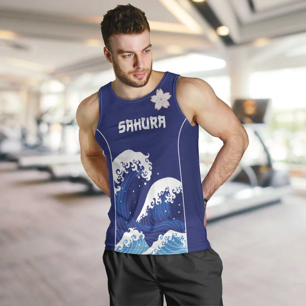 Japan Pacific Rugby Custom Men Tank Top Go Sakura Japanese Wave Pattern