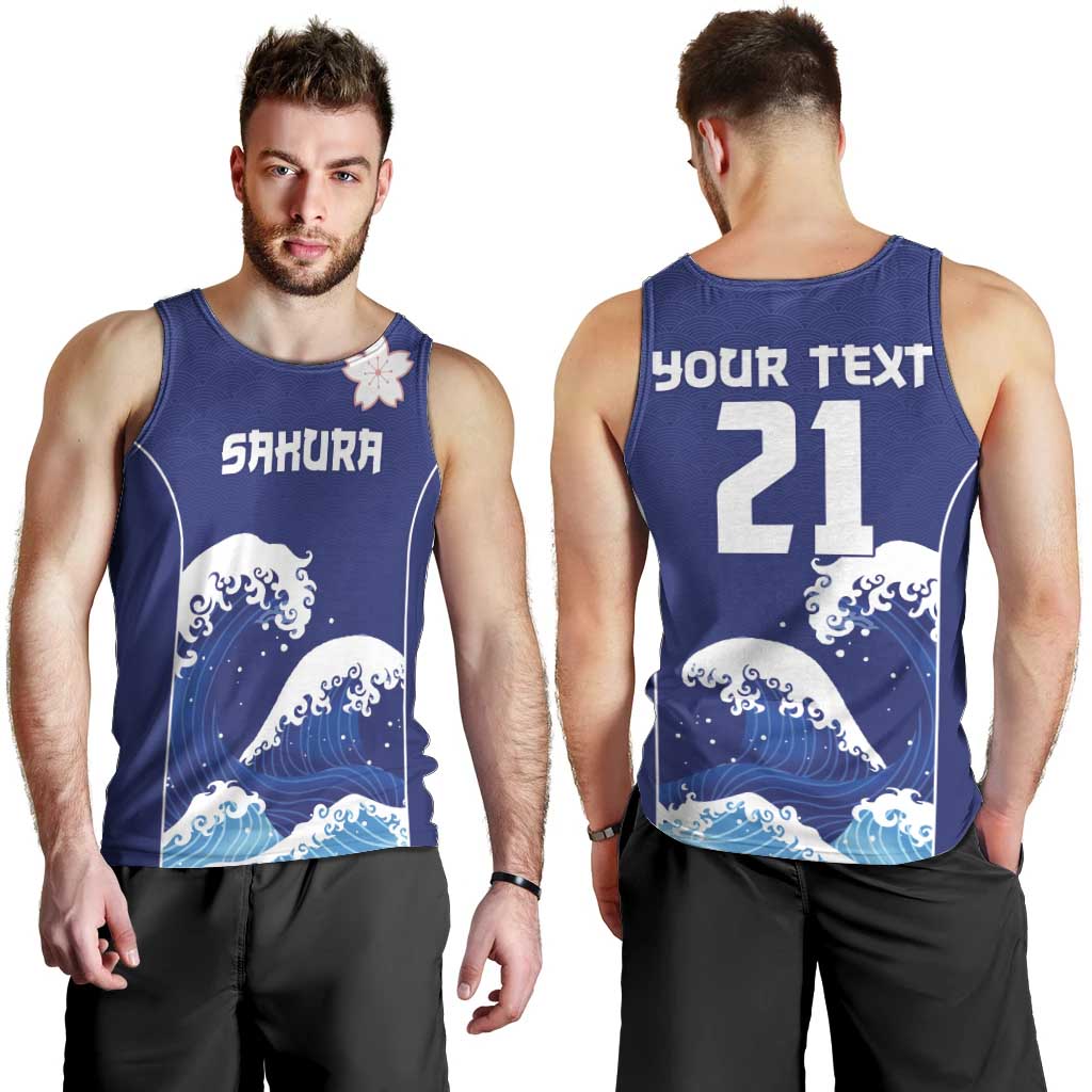 Japan Pacific Rugby Custom Men Tank Top Go Sakura Japanese Wave Pattern