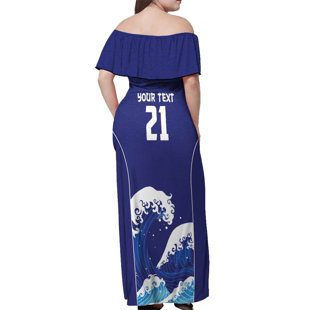 Japan Pacific Rugby Custom Off Shoulder Maxi Dress Go Sakura Japanese Wave Pattern