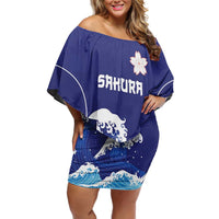 Japan Pacific Rugby Custom Off Shoulder Short Dress Go Sakura Japanese Wave Pattern