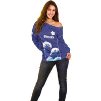 Japan Pacific Rugby Custom Off Shoulder Sweater Go Sakura Japanese Wave Pattern