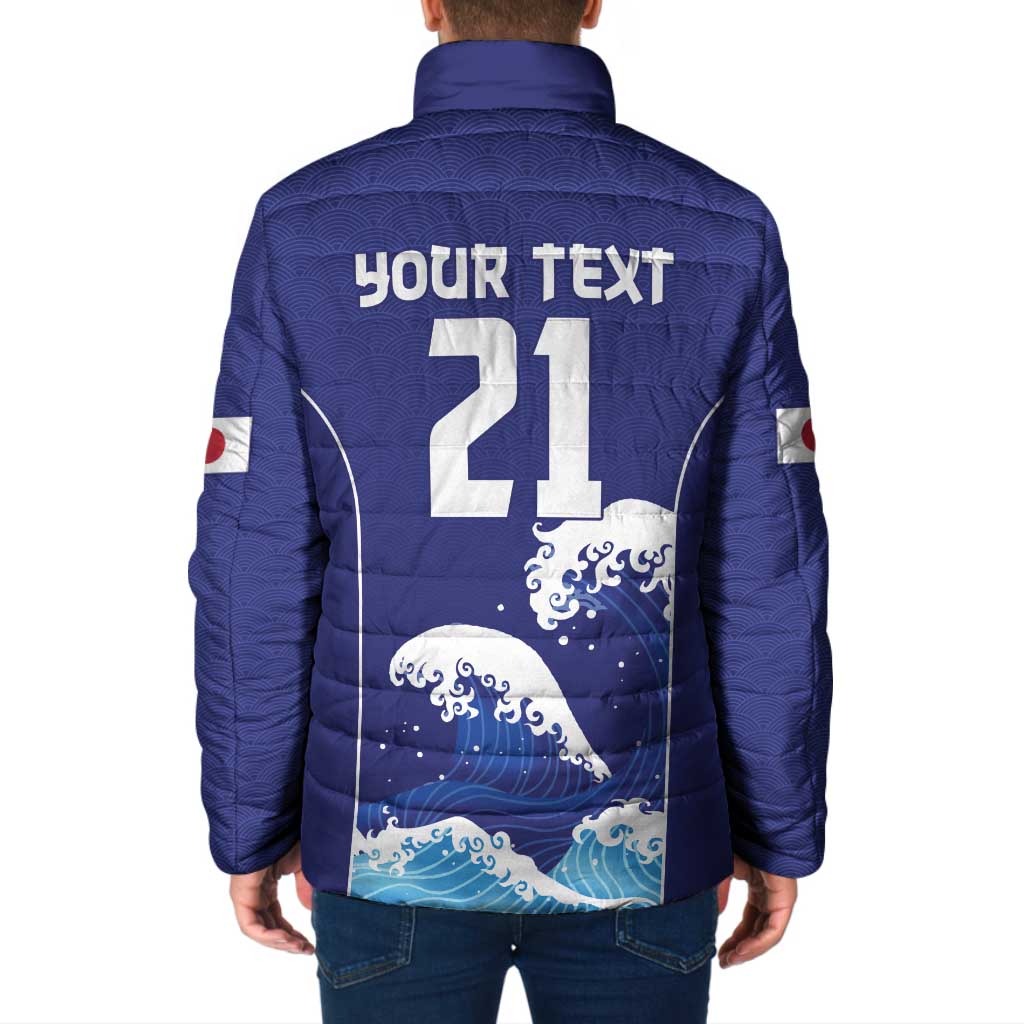 Japan Pacific Rugby Custom Padded Jacket Go Sakura Japanese Wave Pattern - Polynesian Pride