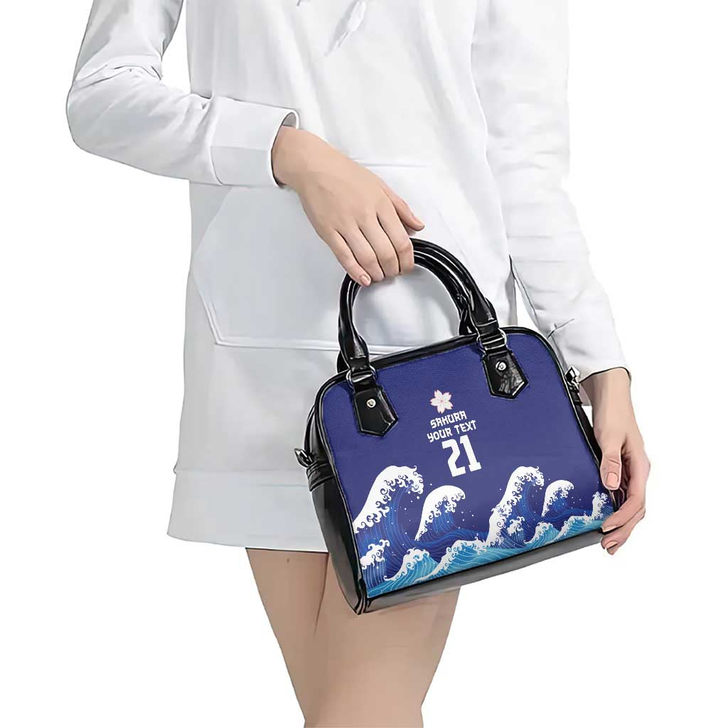 Japan Pacific Rugby Custom Shoulder Handbag Go Sakura Japanese Wave Pattern