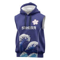 Japan Pacific Rugby Custom Sleeveless Hoodie Go Sakura Japanese Wave Pattern LT9 Blue - Polynesian Pride