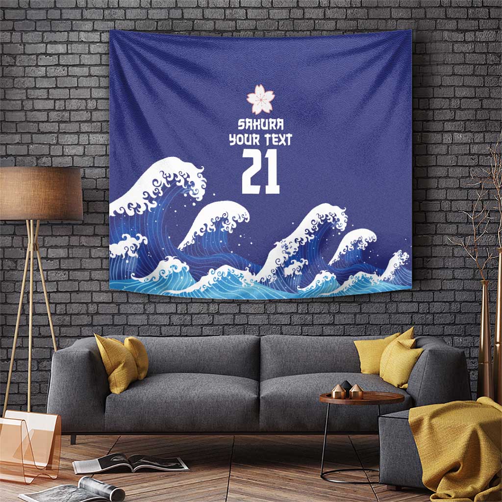 Japan Pacific Rugby Custom Tapestry Go Sakura Japanese Wave Pattern