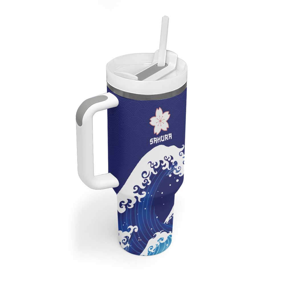 Japan Pacific Rugby Custom Tumbler With Handle Go Sakura Japanese Wave Pattern