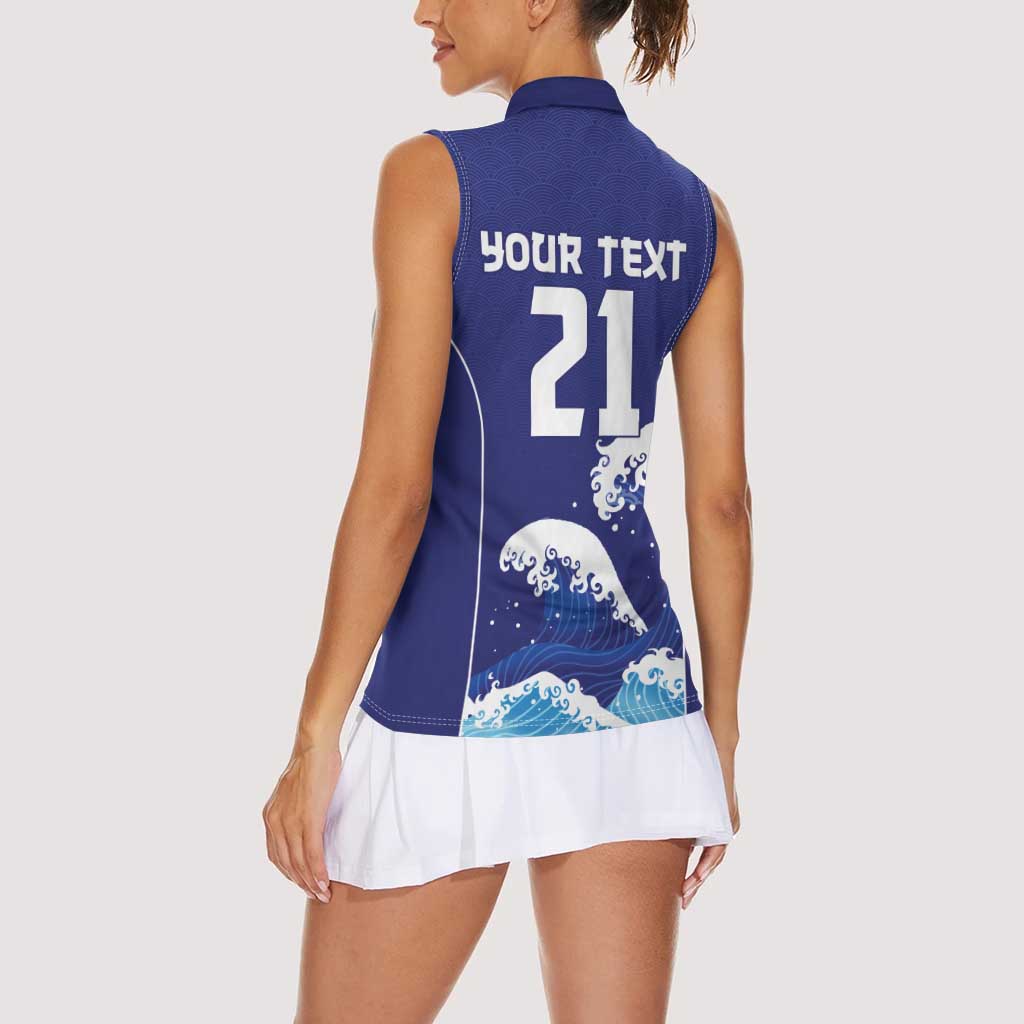 Japan Pacific Rugby Custom Women Sleeveless Polo Shirt Go Sakura Japanese Wave Pattern