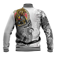 Japanese Samurai Warrior Baseball Jacket White Polynesian Tattoo Style