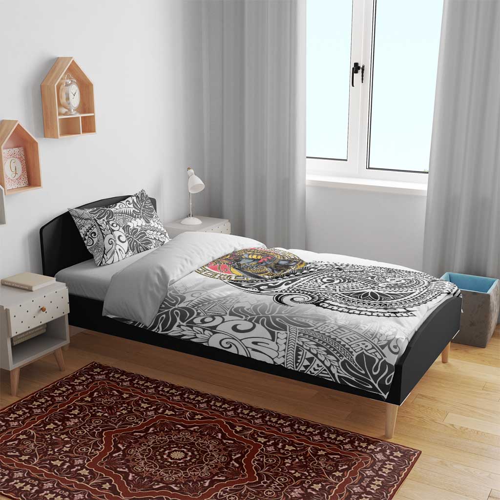 Japanese Samurai Warrior Bedding Set White Polynesian Tattoo Style