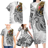 Japanese Samurai Warrior Family Matching Long Sleeve Bodycon Dress and Hawaiian Shirt White Polynesian Tattoo Style LT9 - Polynesian Pride