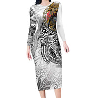 Japanese Samurai Warrior Family Matching Long Sleeve Bodycon Dress and Hawaiian Shirt White Polynesian Tattoo Style LT9 Mom's Dress White - Polynesian Pride