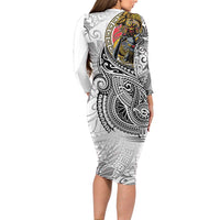 Japanese Samurai Warrior Family Matching Long Sleeve Bodycon Dress and Hawaiian Shirt White Polynesian Tattoo Style LT9 - Polynesian Pride