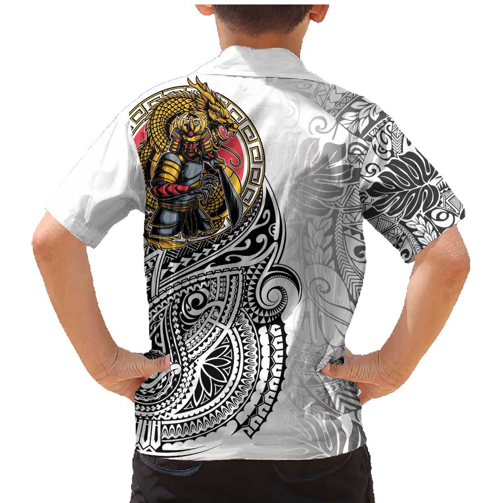 Japanese Samurai Warrior Family Matching Mermaid Dress and Hawaiian Shirt White Polynesian Tattoo Style LT9 - Polynesian Pride