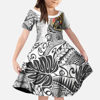 Japanese Samurai Warrior Family Matching Mermaid Dress and Hawaiian Shirt White Polynesian Tattoo Style LT9 Daughter's Dress White - Polynesian Pride