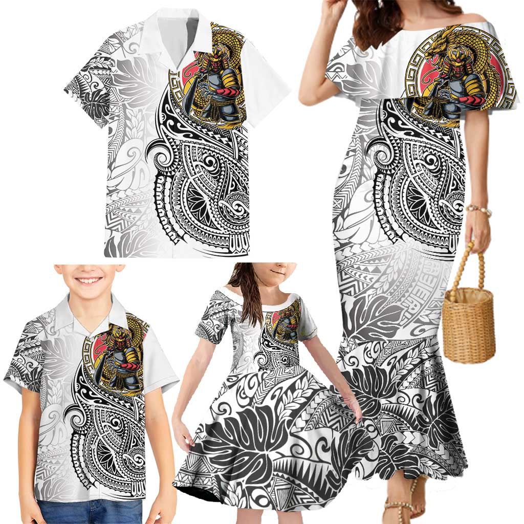 Japanese Samurai Warrior Family Matching Mermaid Dress and Hawaiian Shirt White Polynesian Tattoo Style LT9 - Polynesian Pride
