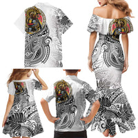 Japanese Samurai Warrior Family Matching Mermaid Dress and Hawaiian Shirt White Polynesian Tattoo Style LT9 - Polynesian Pride
