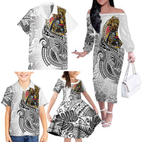 Japanese Samurai Warrior Family Matching Off The Shoulder Long Sleeve Dress and Hawaiian Shirt White Polynesian Tattoo Style LT9 - Polynesian Pride
