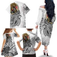 Japanese Samurai Warrior Family Matching Off The Shoulder Long Sleeve Dress and Hawaiian Shirt White Polynesian Tattoo Style LT9 - Polynesian Pride