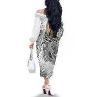Japanese Samurai Warrior Family Matching Off The Shoulder Long Sleeve Dress and Hawaiian Shirt White Polynesian Tattoo Style LT9 - Polynesian Pride