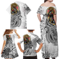 Japanese Samurai Warrior Family Matching Off Shoulder Maxi Dress and Hawaiian Shirt White Polynesian Tattoo Style LT9 - Polynesian Pride