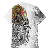 Japanese Samurai Warrior Family Matching Off Shoulder Maxi Dress and Hawaiian Shirt White Polynesian Tattoo Style LT9 - Polynesian Pride