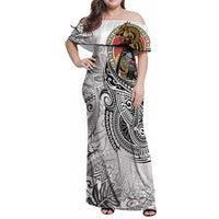 Japanese Samurai Warrior Family Matching Off Shoulder Maxi Dress and Hawaiian Shirt White Polynesian Tattoo Style LT9 Mom's Dress White - Polynesian Pride