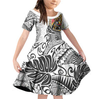 Japanese Samurai Warrior Family Matching Off Shoulder Short Dress and Hawaiian Shirt White Polynesian Tattoo Style LT9 Daughter's Dress White - Polynesian Pride