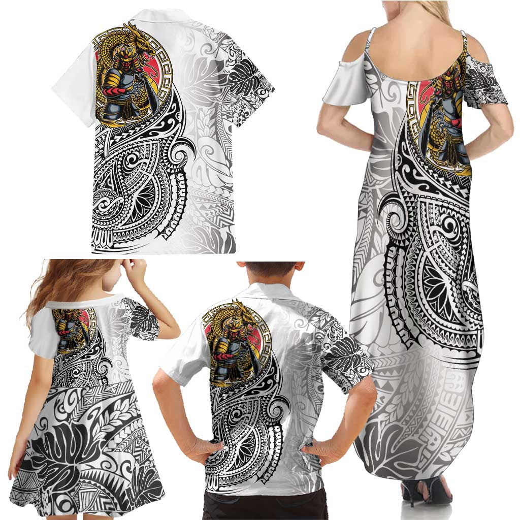 Japanese Samurai Warrior Family Matching Summer Maxi Dress and Hawaiian Shirt White Polynesian Tattoo Style LT9 - Polynesian Pride