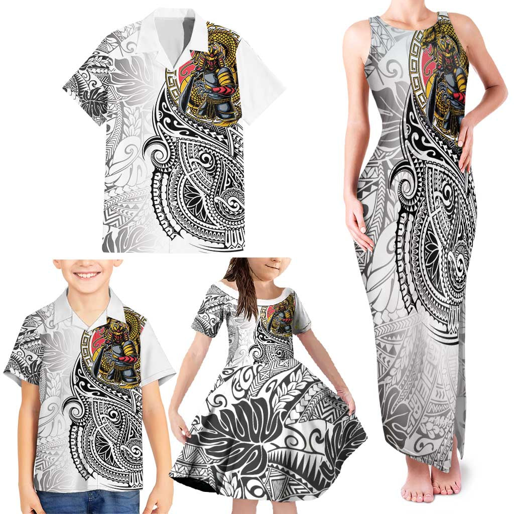 Japanese Samurai Warrior Family Matching Tank Maxi Dress and Hawaiian Shirt White Polynesian Tattoo Style LT9 - Polynesian Pride