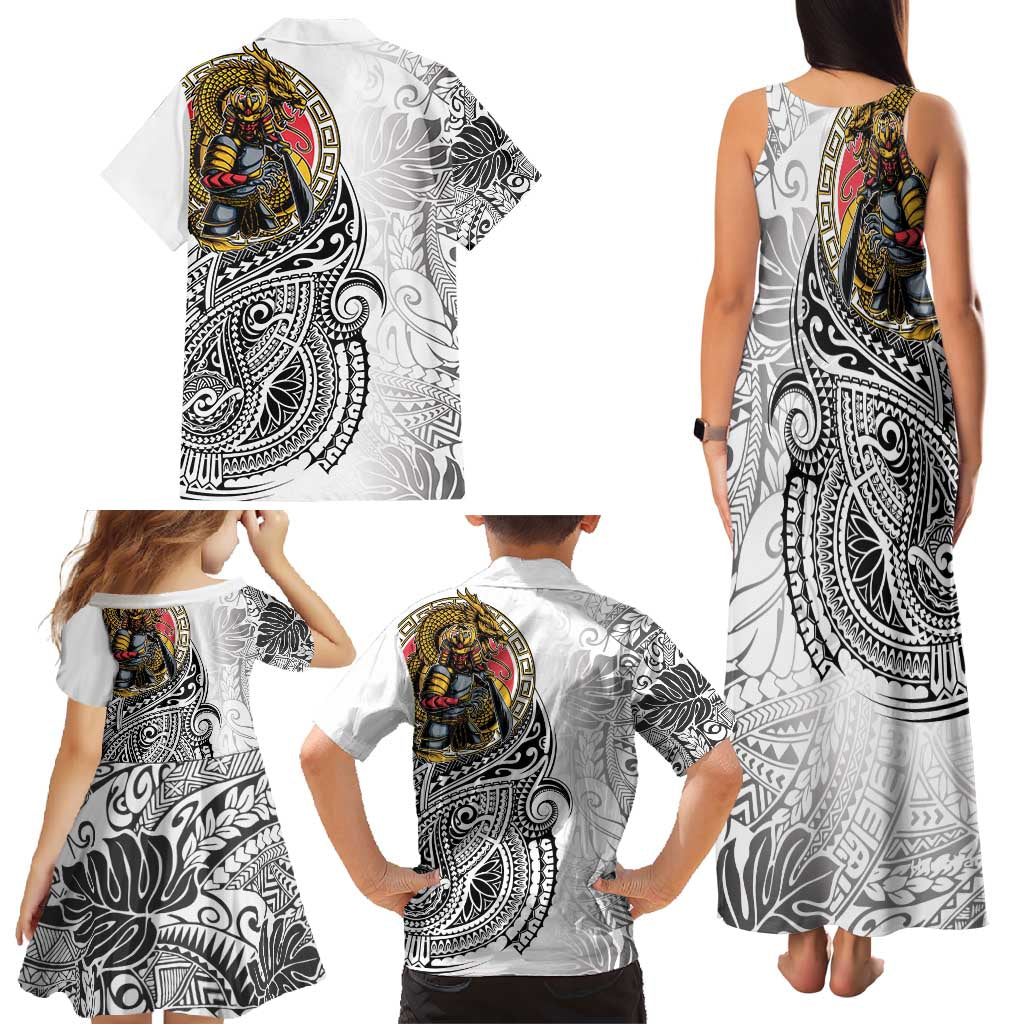 Japanese Samurai Warrior Family Matching Tank Maxi Dress and Hawaiian Shirt White Polynesian Tattoo Style LT9 - Polynesian Pride