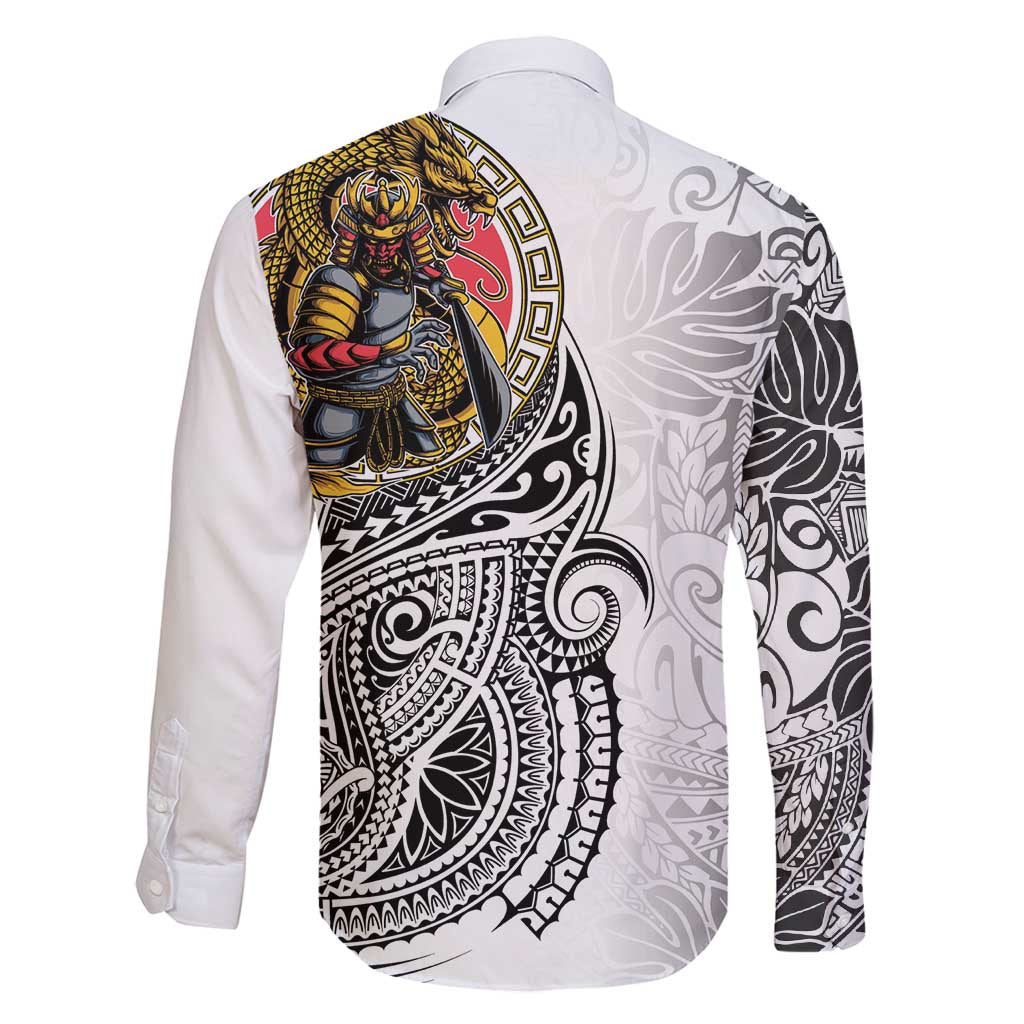 Japanese Samurai Warrior Family Matching Tank Maxi Dress and Hawaiian Shirt White Polynesian Tattoo Style LT9 - Polynesian Pride