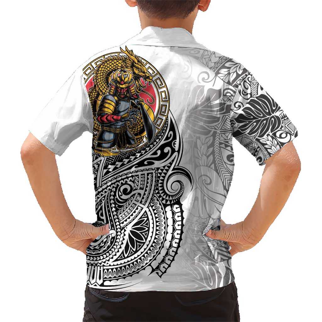 Japanese Samurai Warrior Kid Hawaiian Shirt White Polynesian Tattoo Style LT9 - Polynesian Pride