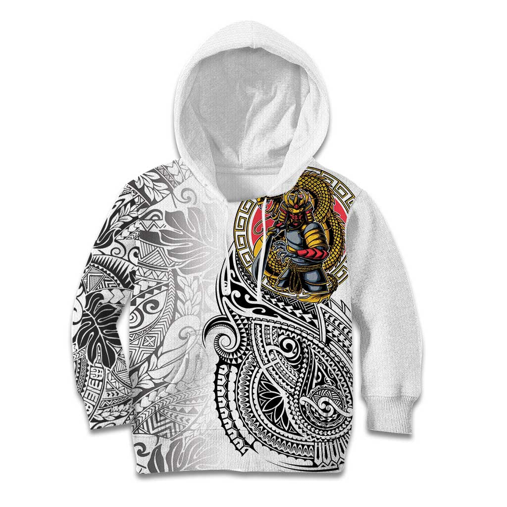 Japanese Samurai Warrior Kid Hoodie White Polynesian Tattoo Style LT9 Hoodie White - Polynesian Pride