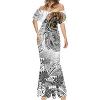 Japanese Samurai Warrior Mermaid Dress White Polynesian Tattoo Style LT9 - Polynesian Pride
