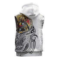 Japanese Samurai Warrior Sleeveless Zip Hoodie White Polynesian Tattoo Style LT9 - Polynesian Pride