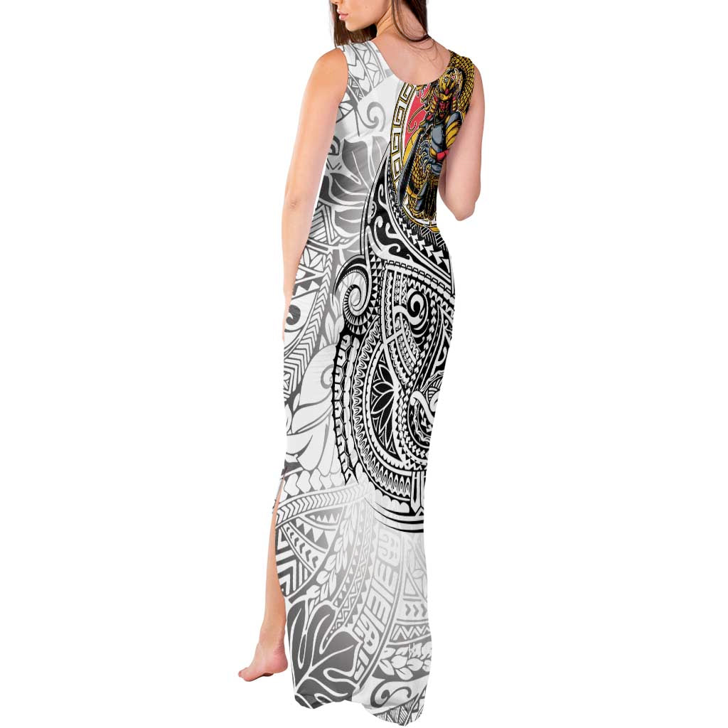 Japanese Samurai Warrior Tank Maxi Dress White Polynesian Tattoo Style
