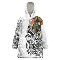 Japanese Samurai Warrior Wearable Blanket Hoodie White Polynesian Tattoo Style LT9 One Size White - Polynesian Pride