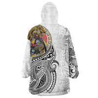 Japanese Samurai Warrior Wearable Blanket Hoodie White Polynesian Tattoo Style LT9 - Polynesian Pride
