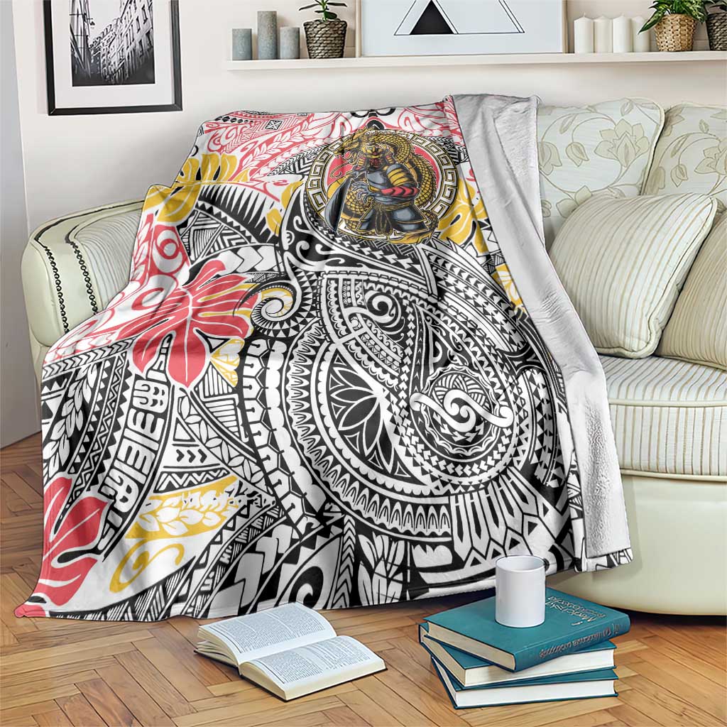 Japanese Samurai Warrior Blanket Colorful Polynesian Tattoo Style LT9 White - Polynesian Pride