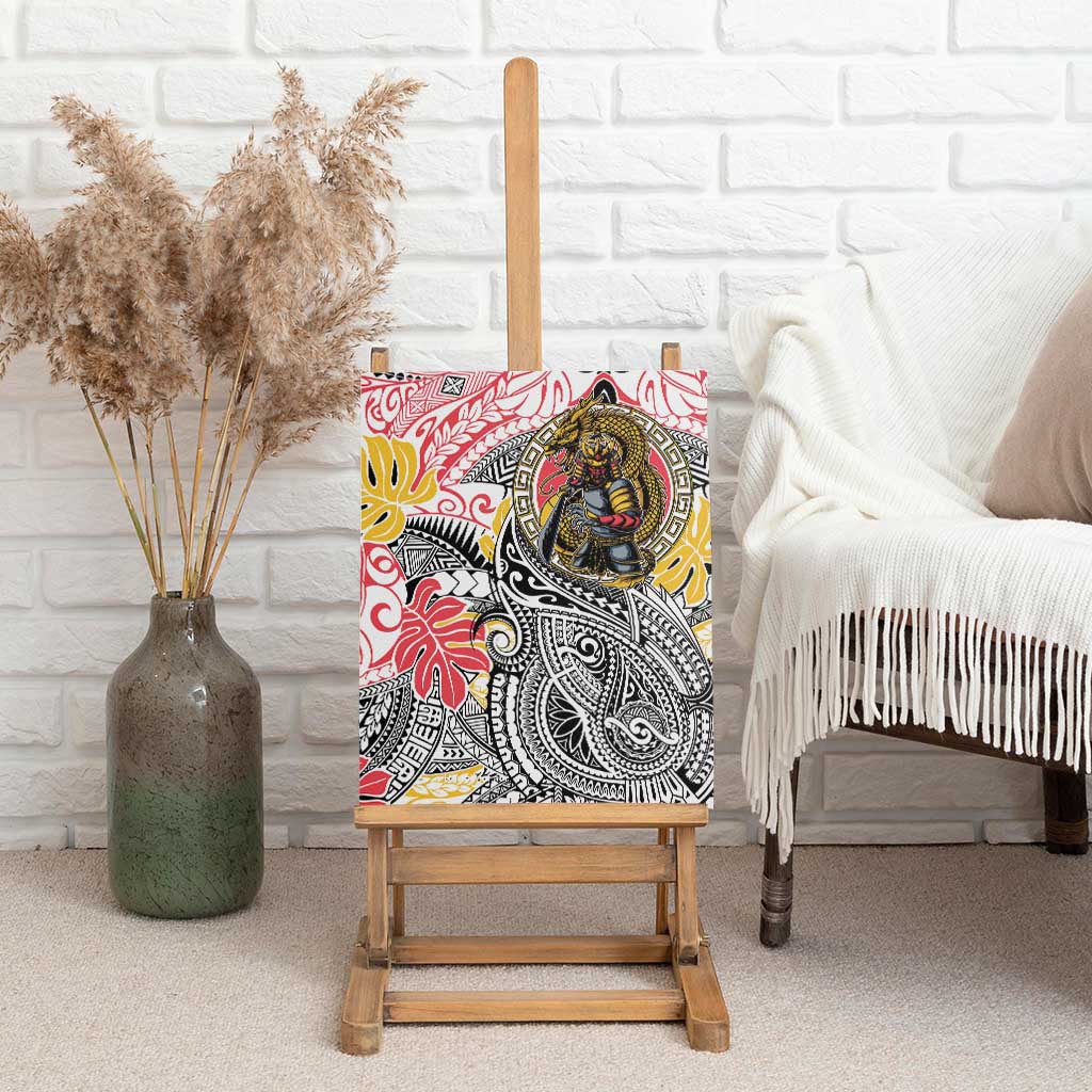 Japanese Samurai Warrior Canvas Wall Art Colorful Polynesian Tattoo Style