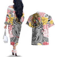 Japanese Samurai Warrior Couples Matching Off The Shoulder Long Sleeve Dress and Hawaiian Shirt Colorful Polynesian Tattoo Style LT9 - Polynesian Pride